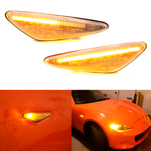 Clear Lens Sequential Amber LED Front Side Marker Light Kit For Mazda MX-5, RX-8