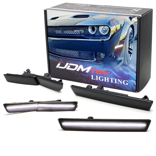 Smoke Lens White Front/Rear LED Side Markers For 15-23 Dodge Challenger Widebody