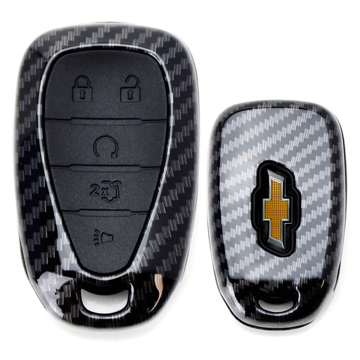 Carbon Fiber Pattern Smart KeyFob Shell w/Black Silicone Keypad Button For Chevy