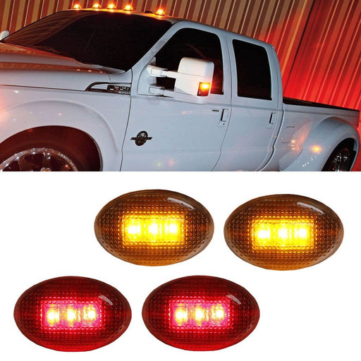 Ford F350 F-Series 4pc LED Fender Bed Side Marker Lights Clear Lens (Amber Red)