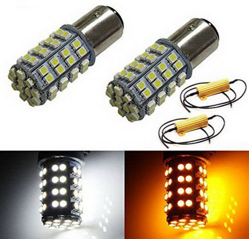 60-SMD 1157 Dual-Color Switchback LED Bulbs (60-White 60-Amber) + Load Resistor