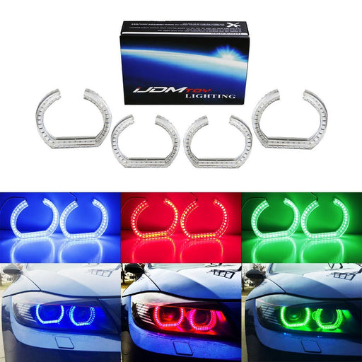 DTM Style Horseshoe RGB LED Angel Eye Rings w/ Acrylic Covers For BMW Headlights
