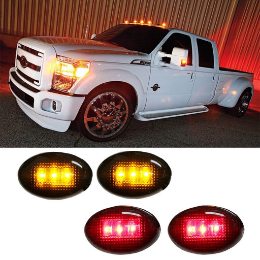 Ford F350 F-Series 4pc LED Fender Bed Side Marker Lights Smoked Lens (Amber Red)