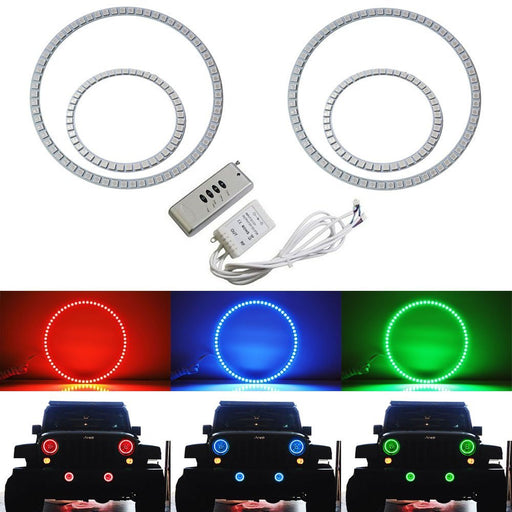 RGB Multi-Color LED Angel Eyes Halo Rings For Jeep Wrangler JK Headlight Foglamp
