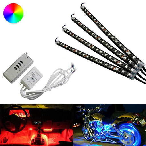 4 x 12" RGB 7 Color LED Knight Rider Scanner Car Interior Lighting Bar + Remote