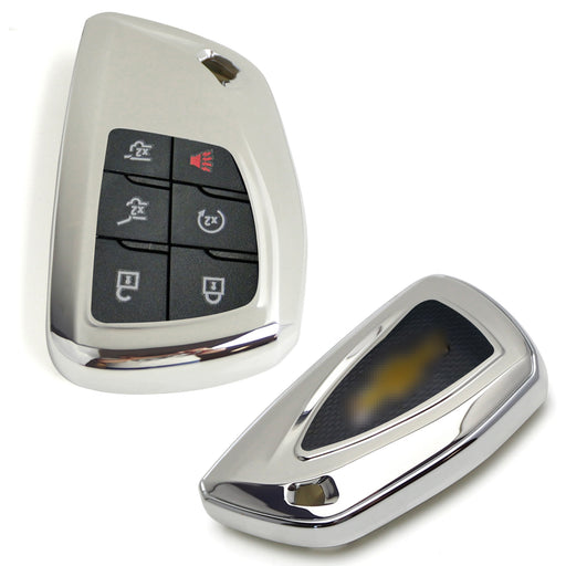 Silver TPU Key Fob Case w/Face Cover For 2021-up Chevy Suburban/Tahoe, GMC Yukon