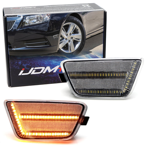 Clear Lens Amber Double-Row Full LED Side Marker Lights For 2011-15 Chevy Cruze