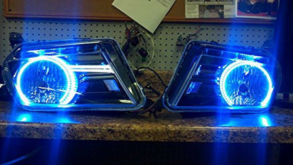 2005-12 Ford Mustang Headlight Retrofit RGB Multi-Color LED Angel Eye Halo Rings
