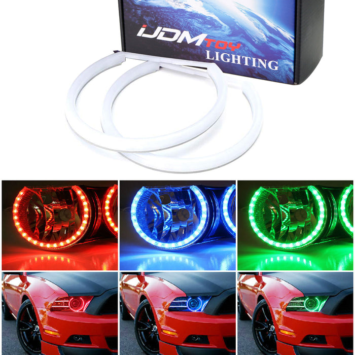 Frosted White Lens RGB LED Headlight Halo Rings w/Remote For 13-14 Ford Mustang