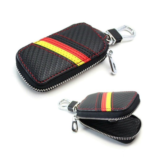 Germany Flag Stripe Carbon Fiber Pattern Leather Key Holder Cover For Audi BMW