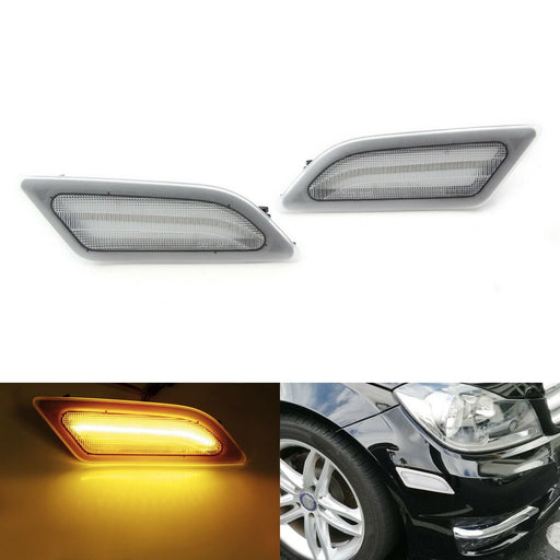 Euro Clear Lens Amber LED Side Marker Lights For 12-14 Mercedes W204 LCI C-Class
