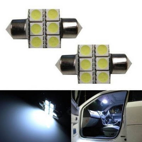 (2) White 6-SMD LED Bulbs For Car Interior Dome Lights, 1.25" 31mm DE3175 DE3022