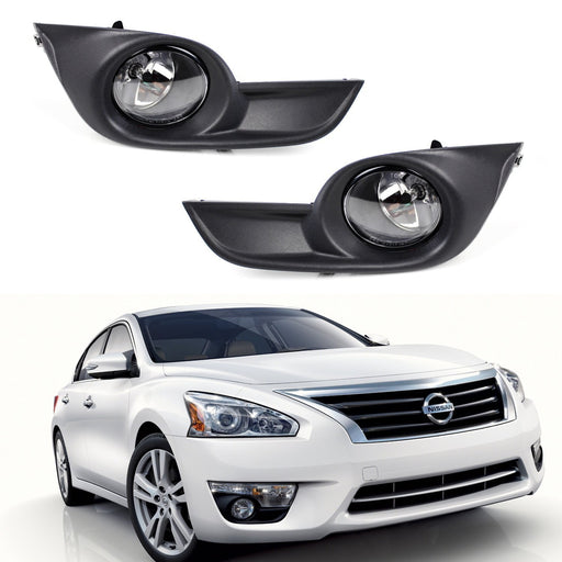 Complete Clear Lens Fog Lights w/ Bezel Covers, Wirings For 13-15 Nissan Altima