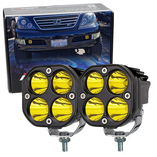 Round Shape Yellow LED Pod Light Kit w/ Brackets, Relay For 2003-09 Lexus GX470