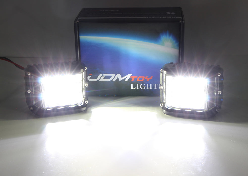 White 30W LED Pod Lights w/ Amber Side Shine For Truck SUV Jeep Off-Road ATV 4x4