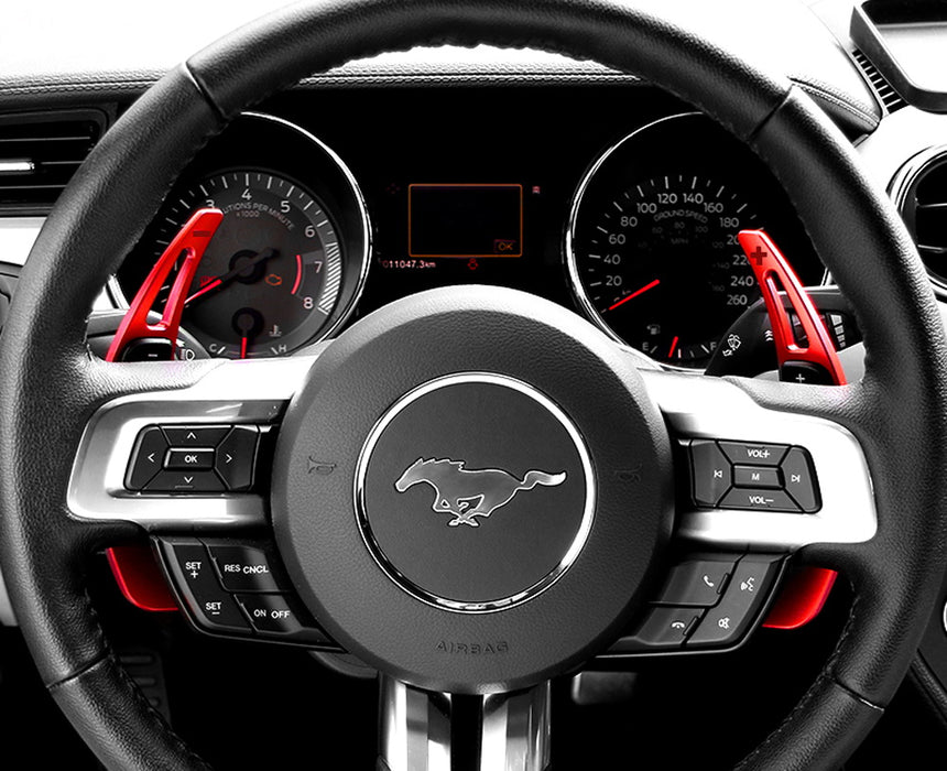 Red Aluminum Steering Wheel Paddle Shifter Extensions For 2015-23 Ford Mustang