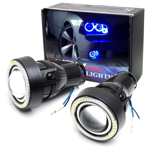 3" Projector Fog Light Kit w/Black Shroud 40-SMD Blue LED Halo Ring Angle Rings