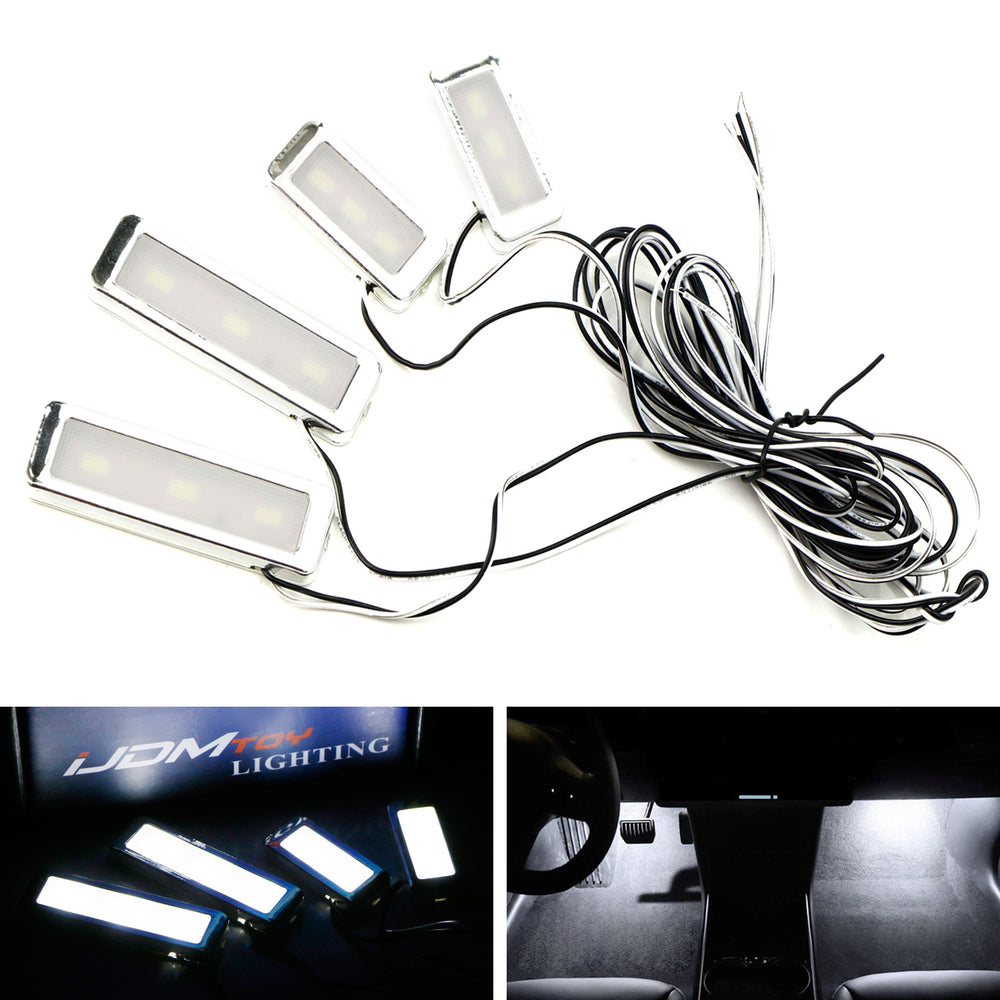 4pc Universal Fit White LED Interior Ambient Lighting Kit For Under Dashboard