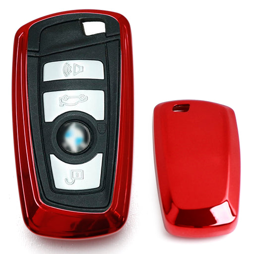 Chrome Red TPU Key Fob Case For BMW 1 2 3 4 5 6 7 Series X1 X3 X4 4-Button Key