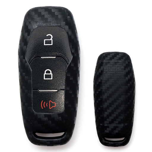 Carbon Fiber Soft Silicone Key Fob Cover For 2015-2017 Ford Explorer or F-150