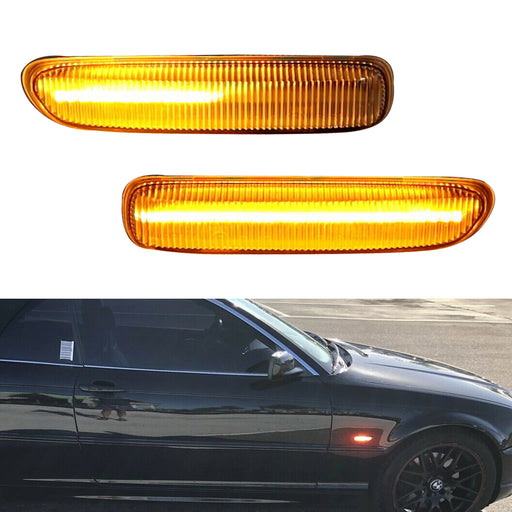 Clear Lens Amber LED Sequential Side Marker Lights For BMW E46 99-01 3 Series 4D