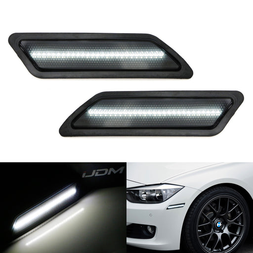 Glossy Black White LED Strip Bumper Side Marker Lights For 2012-15 BMW 3 Series
