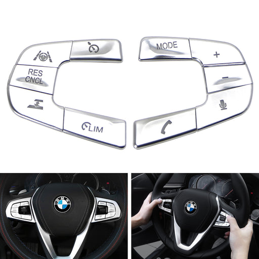 Silver 10pc Steering Wheel Control/Button Decoration Trim For 17-up BMW 5 Series