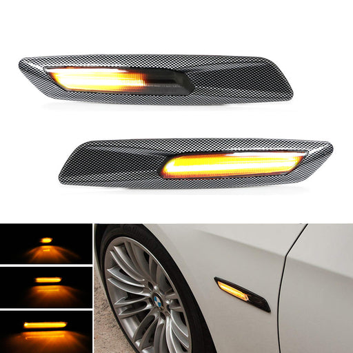Carbon F10 Style Sequential Amber LED Side Marker Lights For BMW 1 3 5 Series