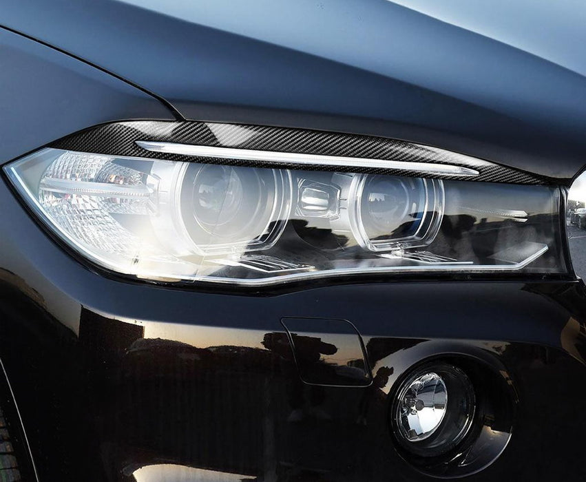 Euro Black Real Carbon Fiber Headlight Eyebrow Eyelid Trim For BMW F15 X5 F16 X6