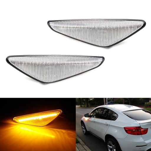Clear Sequential Flash Amber LED Front Side Marker Light Kit For BMW X3 X5 X6