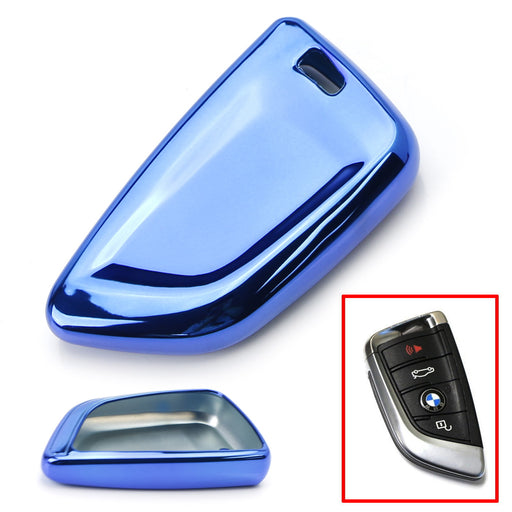 Gloss Blue TPU Key Fob Case For BMW X1 X4 X5 X6 5 & 7 Series Knife Shape Key