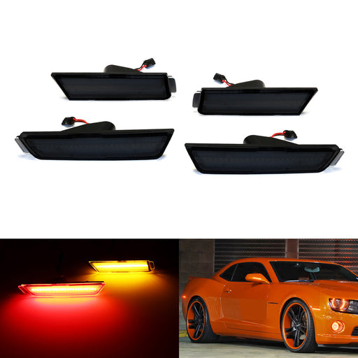 Smoked Lens Front Amber Rear Red LED Side Marker Lights For 2010-15 Chevy Camaro
