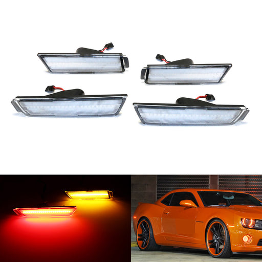 Clear Lens Front Amber Rear Red LED Side Marker Lights For 2010-15 Chevy Camaro