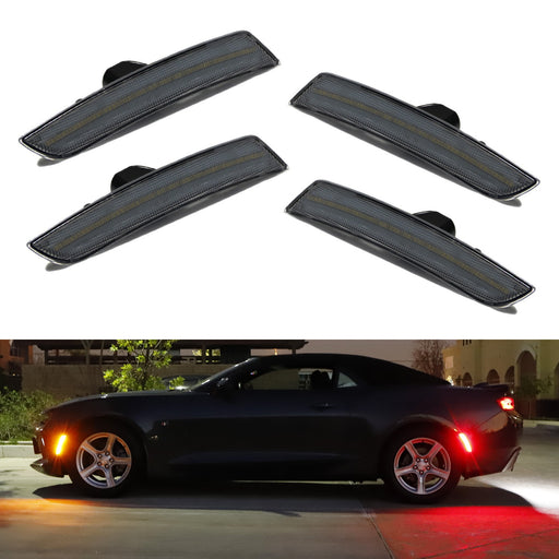 Smoked Lens Front Amber Rear Red LED Side Marker Lights For 2016-up Chevy Camaro