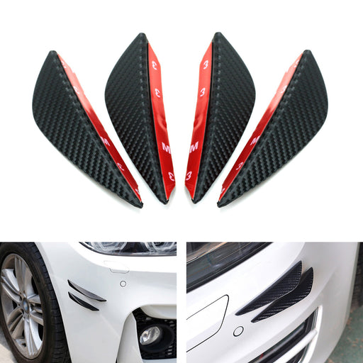 4pc Black Carbon Fiber Patten Front Bumper Canard, Body Diffuser Fins, Universal