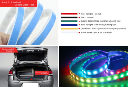 48-Inch Multi-Color Trunk Lid Gap LED Strip For Car SUV Tailgate Decoration