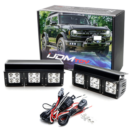 Modular Bumper Mount Triple LED Pod Light Kit w/Bracket, Wiring For Ford Bronco