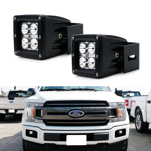 3-Inch 2x2 LED Pod Lights w/ Foglight Opening Mount/Wire For Ford F150 F250 F350