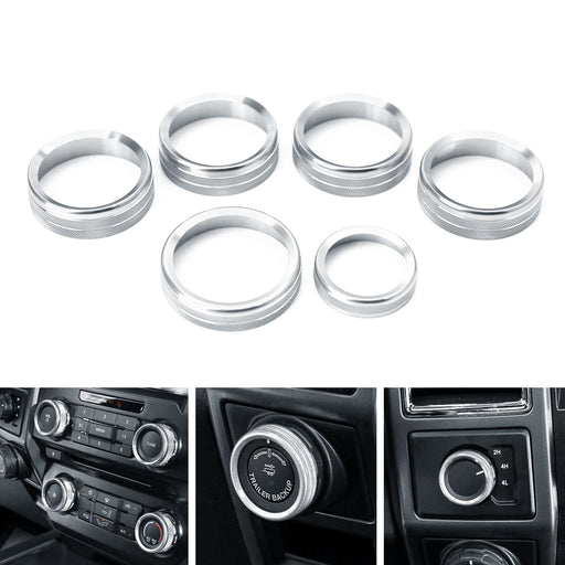 6pc Silver AC Stereo Volume/Tune Trailer Switch Knob Ring Covers For 16-20 F-150