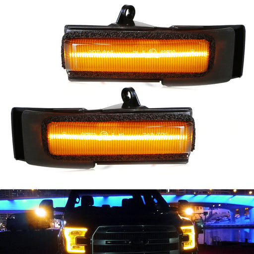 Smoked Lens Full Amber LED Side Mirror Turn Signal Light Assembly For 15-20 F150