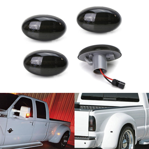 Smoked Lens Front/Rear 48-LED Wheel Fender Side Marker Lamps For 99-10 F350 F450