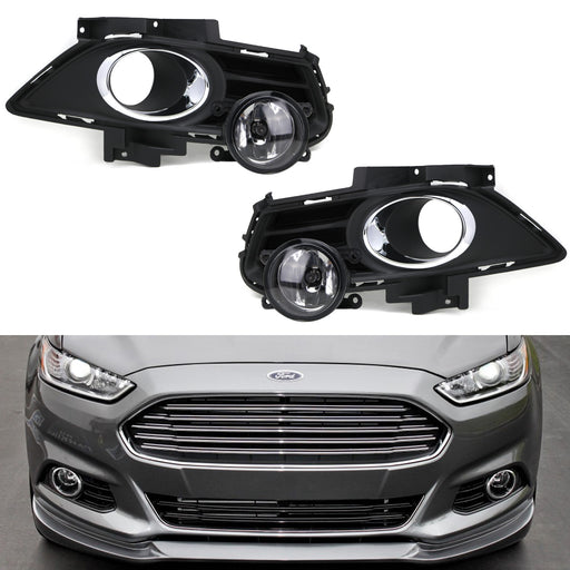 Complete Clear Lens Fog Light Kit w/ Bezel Covers, Wirings For 13-16 Ford Fusion