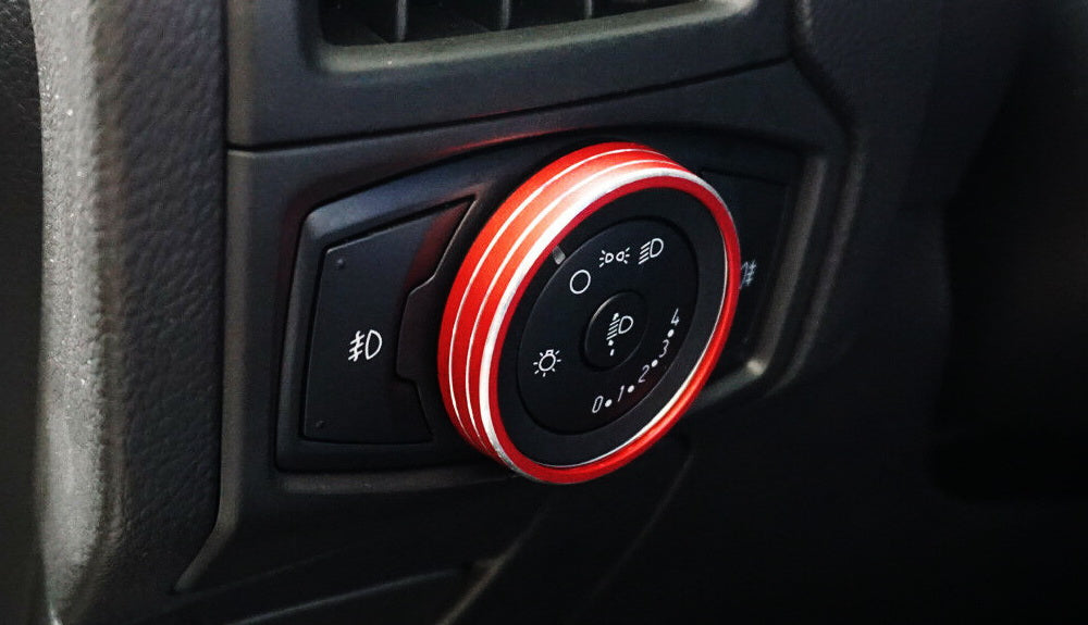Red Aluminum Headlight Switch Button Knob Cover For 15-20 Ford F-150, 17+ Raptor