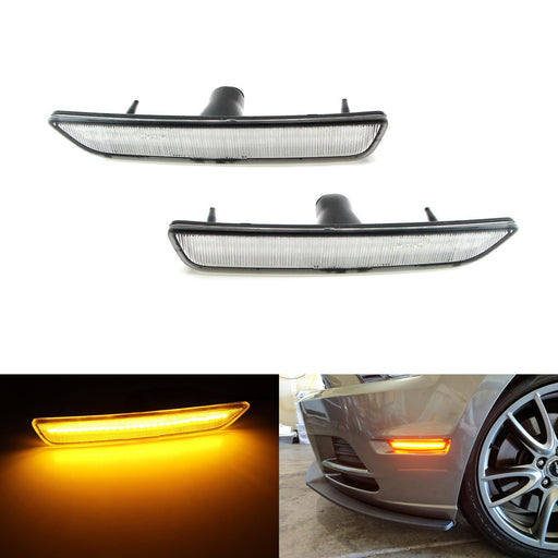 Clear Lens Front Side Marker Lamps with Amber LED Lights For 10-14 Ford Mustang