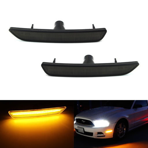 Smoked Lens Front Side Marker Lamps w/ Amber LED Lights For 2010-14 Ford Mustang