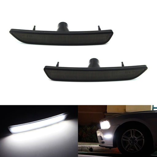 Smoked Lens Front Side Marker Lamps w/ White LED Lights For 2010-14 Ford Mustang