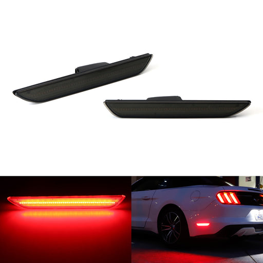 Smoked Lens LED Rear Side Marker Lamps w/ Red LED Lights For 15-23 Ford Mustang