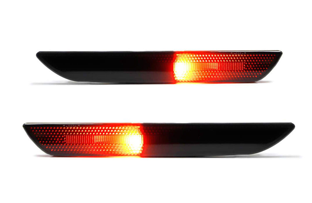 Black Smoked Lens Rear Side Marker Light Assy w/ Red LED Bulbs For 15-23 Mustang