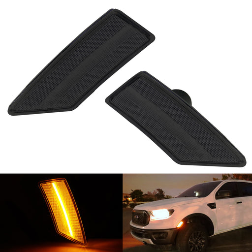 Dark Smoked Lens Full Amber LED Bumper Side Marker Lights For 19-up Ford Ranger