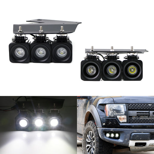 Triple 10W CREE LED Pods w/Lower Bumper Mount Bracket Wire For 10-14 Ford Raptor